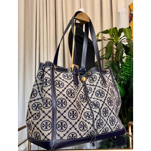 ✺ AUTHENTIC TORY BURCH BLUE AND CREAM MONOGRAM SHOULDER BAG - Picture 6 of 14